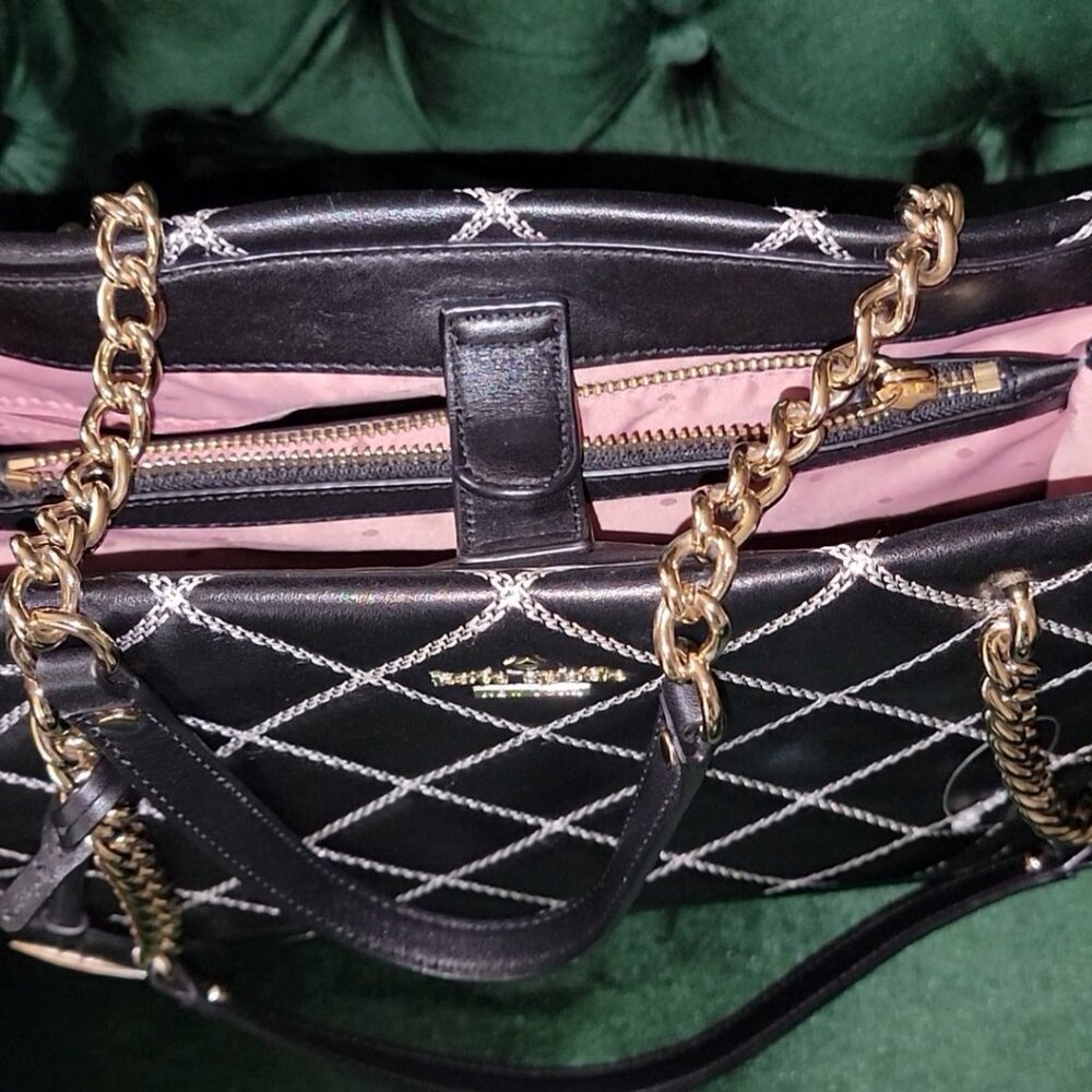 π RARE KATE SPADE LEATHER QUILTED TOTE with KATE SPADE DUST BAG BUNDLE - Picture 3 of 10